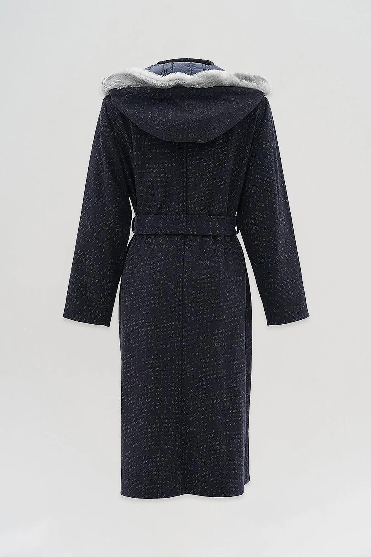 Belted Felt Coat Navy-Burgundy
