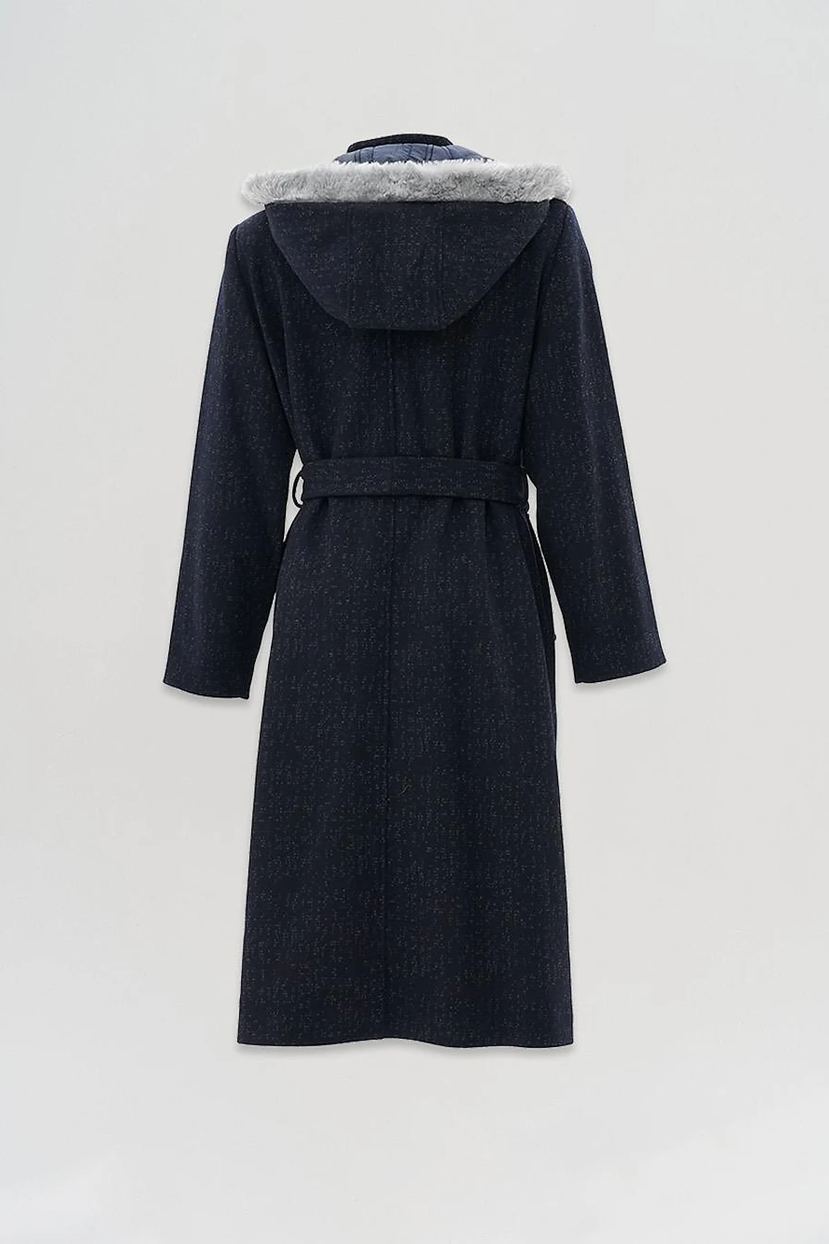 Belted Felt Coat Navy-Grey