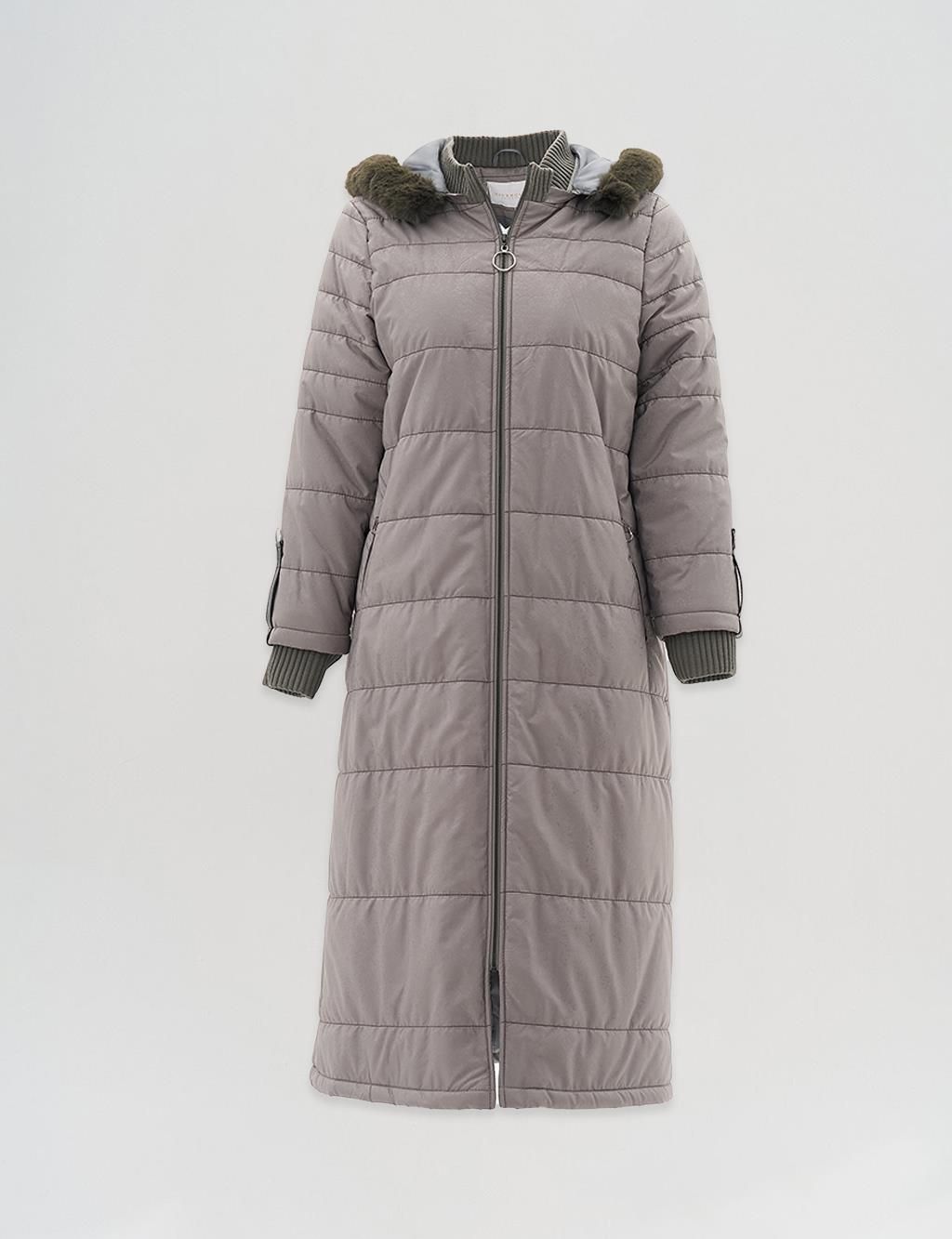 Çıkarılabilir Tüylü Kapüşonlu Anorak Mont Haki