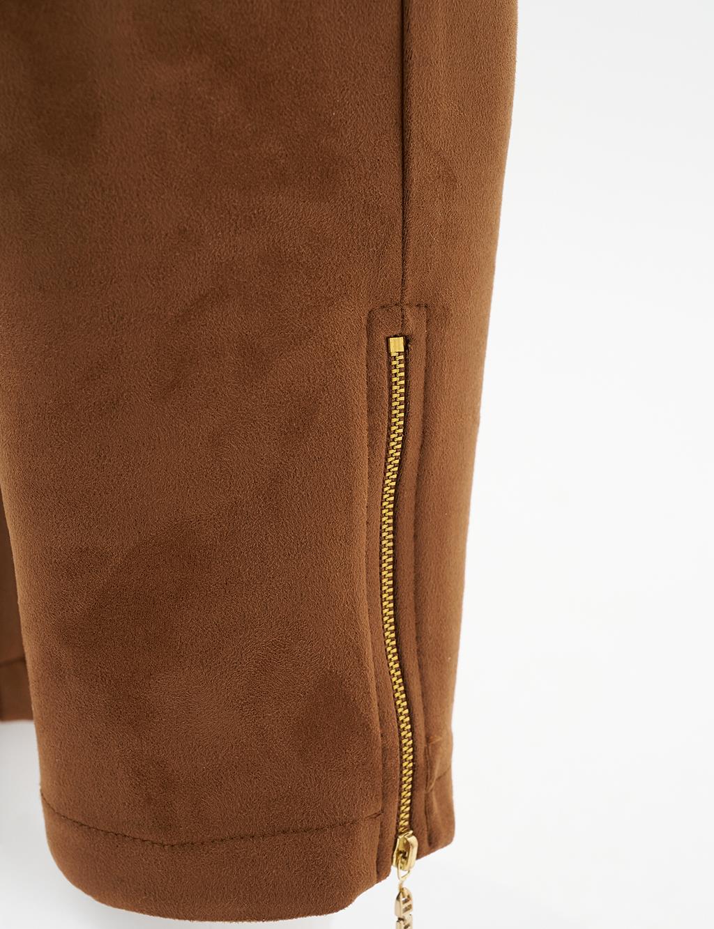 Elastic Waist Pocket Camel Trousers