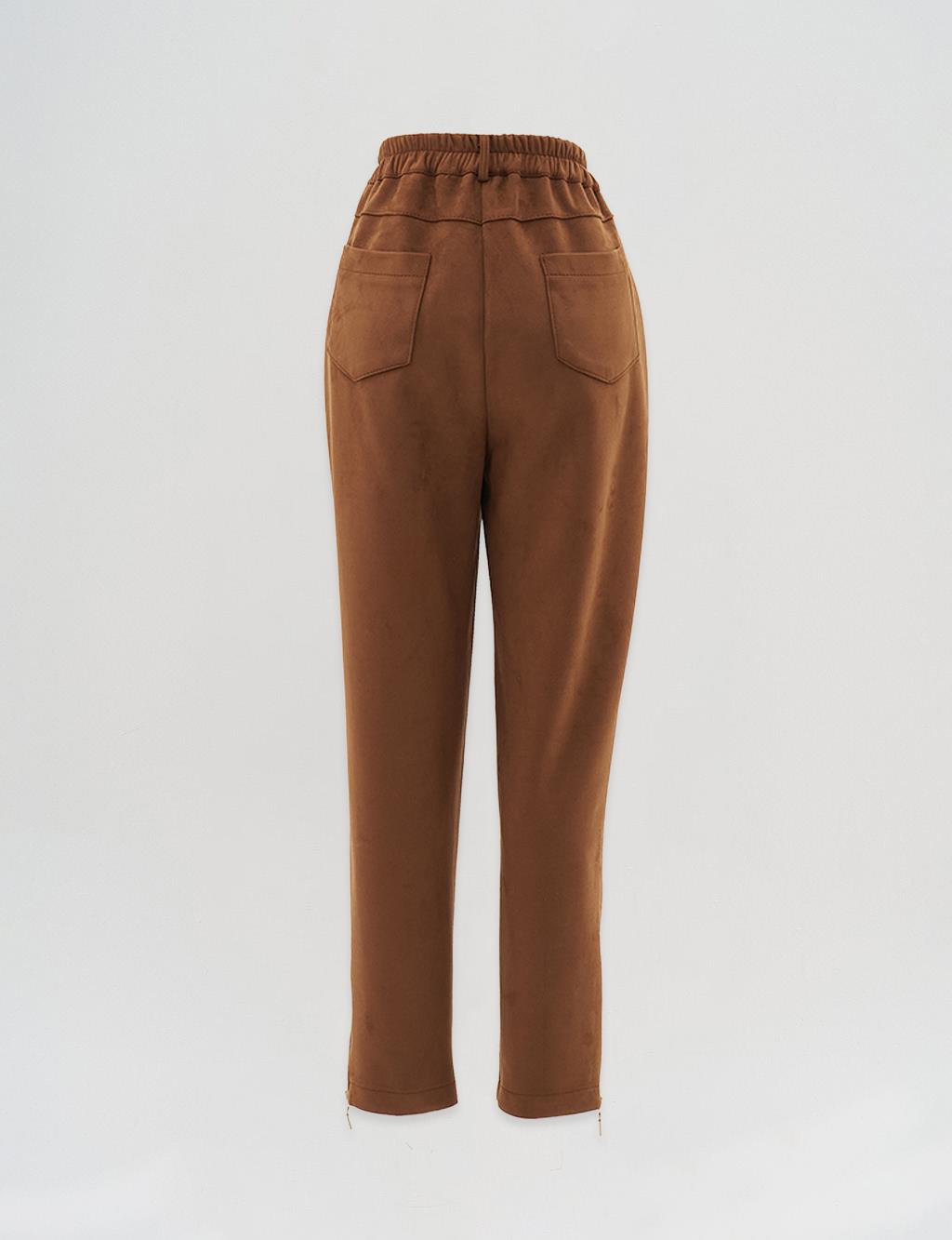 Elastic Waist Pocket Camel Trousers