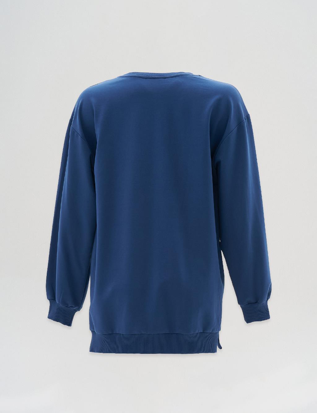 Crew Neck Drop-Shoulder Sweatshirt - Indigo