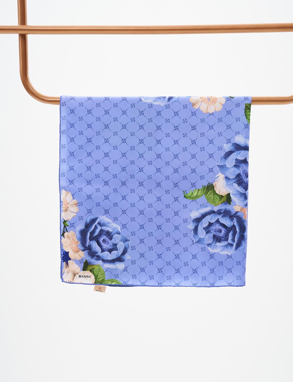 Floral Pattern Monogram Scarf Indigo