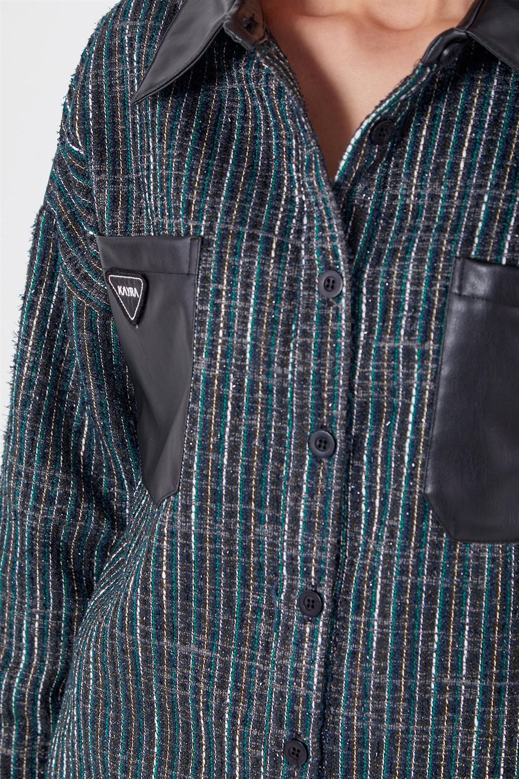 Suni Deri Detaylı Ceket Yeşil