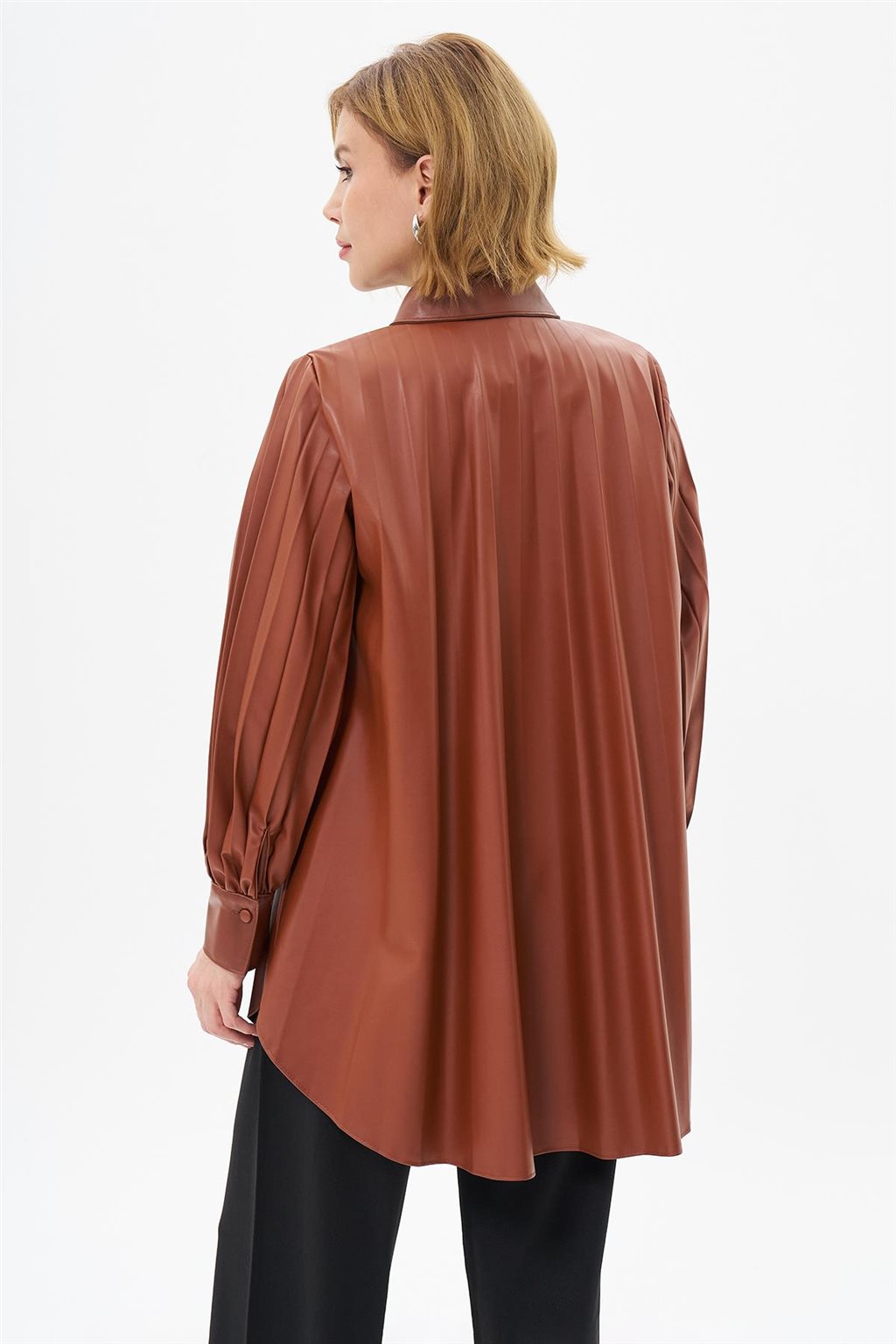 Faux Leather Pleated Tunic Coffee