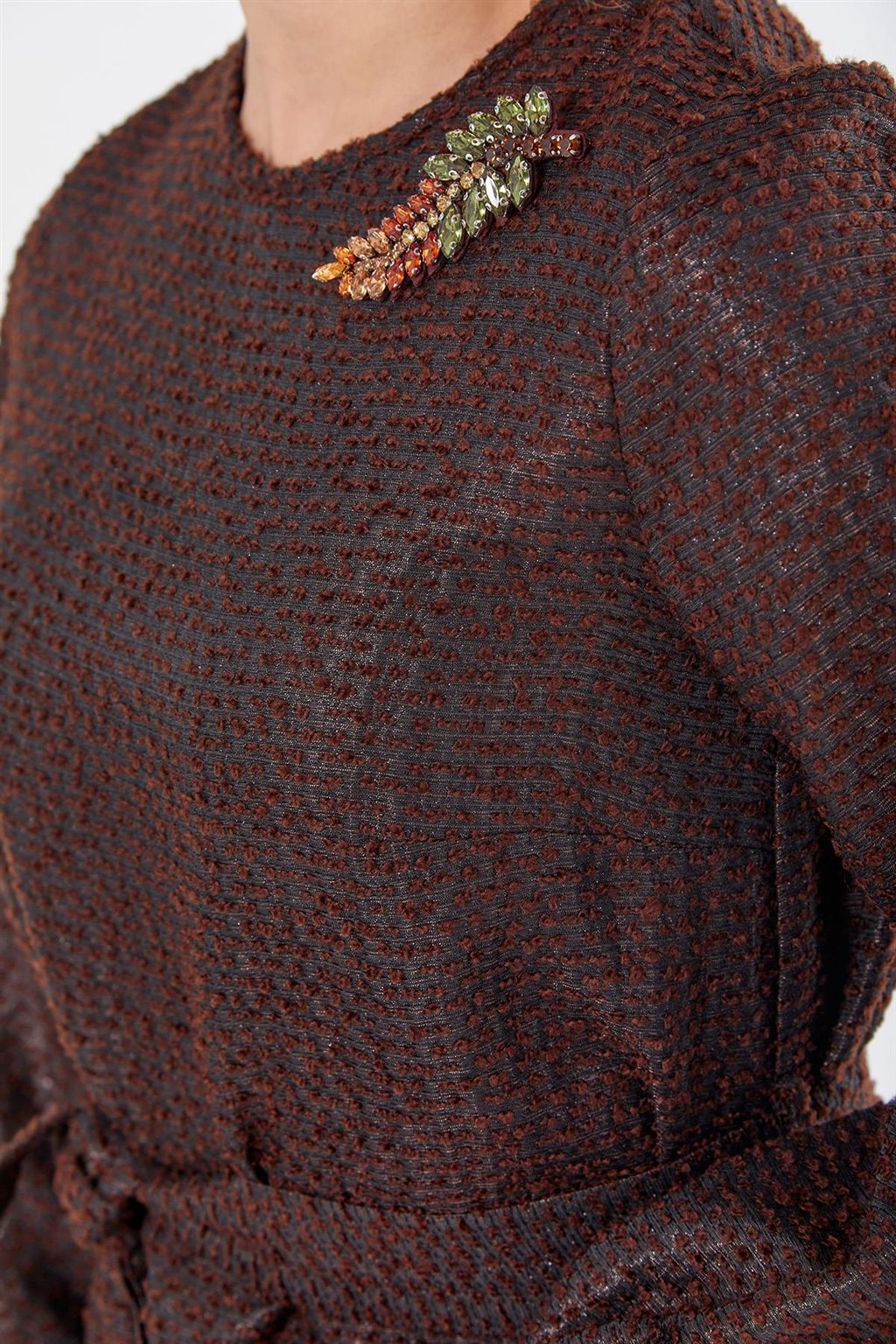 Kuşaklı Tüvit Elbise Koyu Kahve 