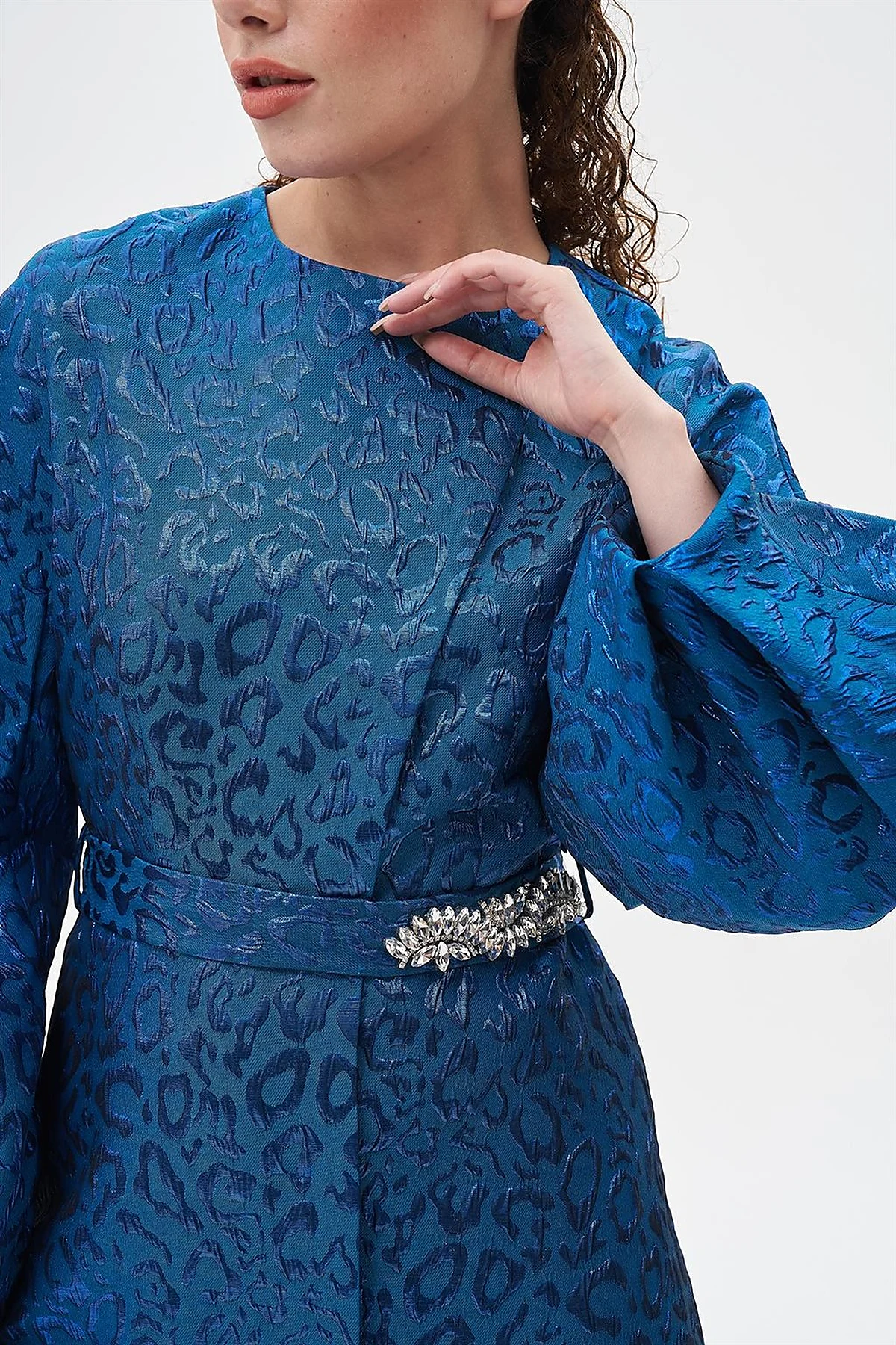 Jacquard Animal Print Patterned Jacket Cobalt Blue