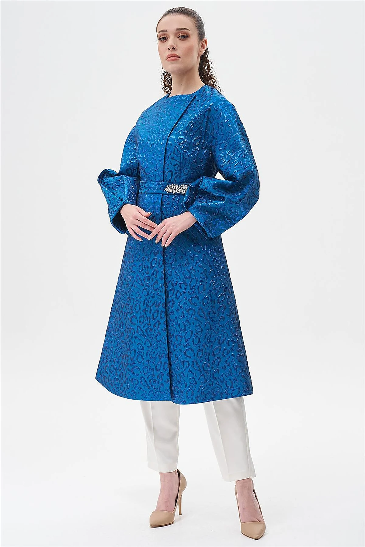 Jacquard Animal Print Patterned Jacket Cobalt Blue