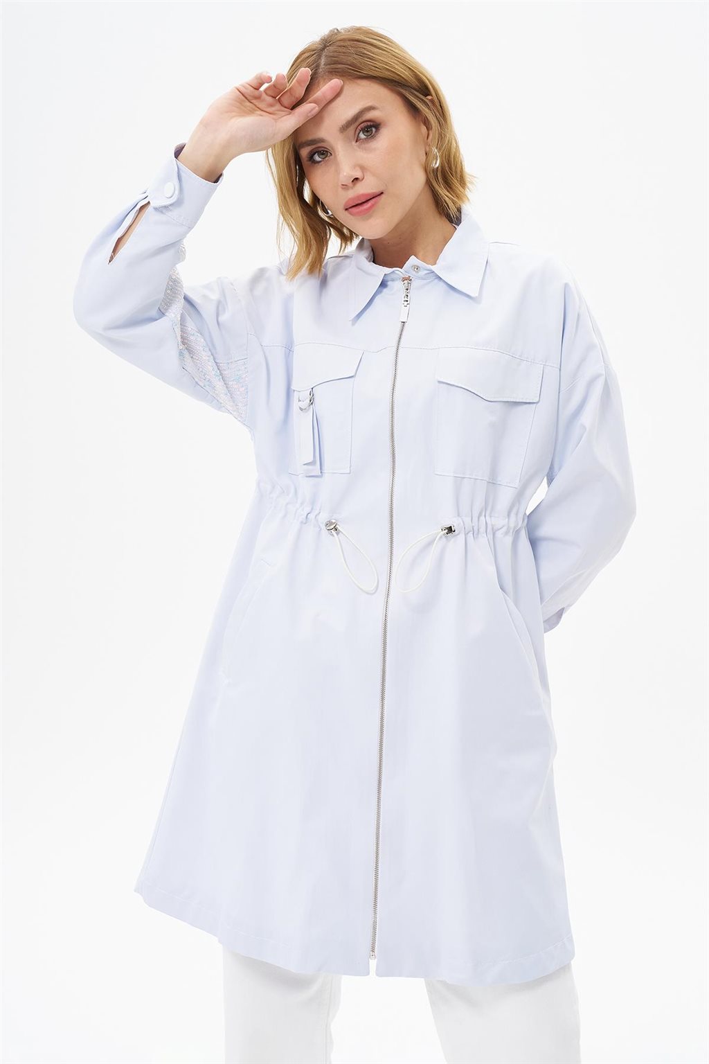 Short Sequined Trench Coat Blue