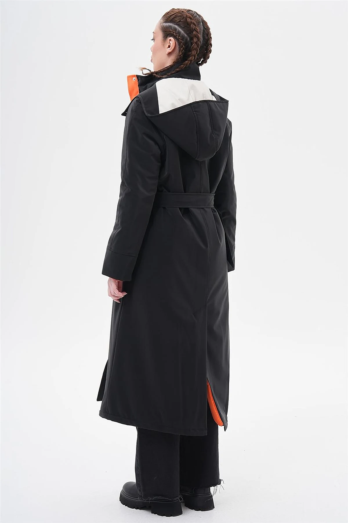High-Neck Belted Coat Black