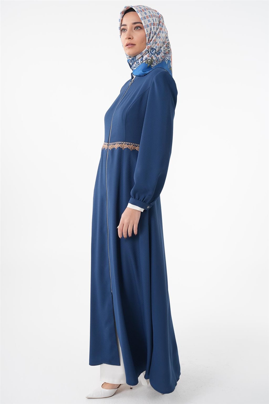 Zippered Closure Coat Indigo