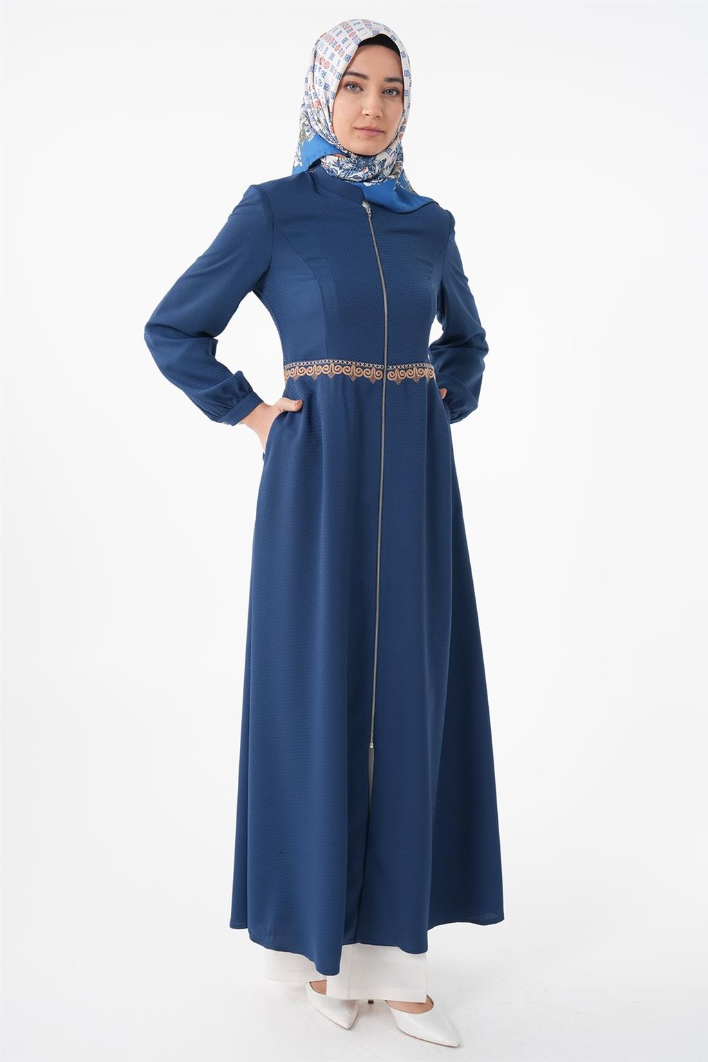 Zippered Closure Coat Indigo