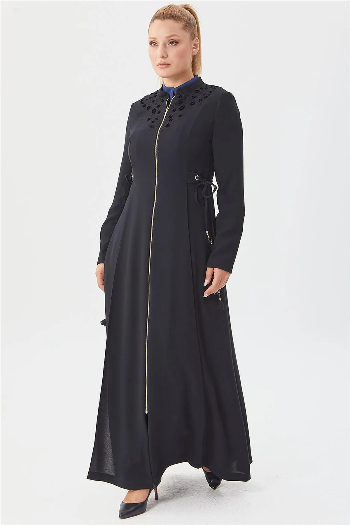 Drawstring Detailed Overcoat Black
