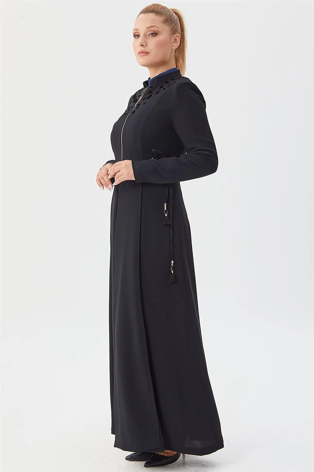 Drawstring Detailed Overcoat Black