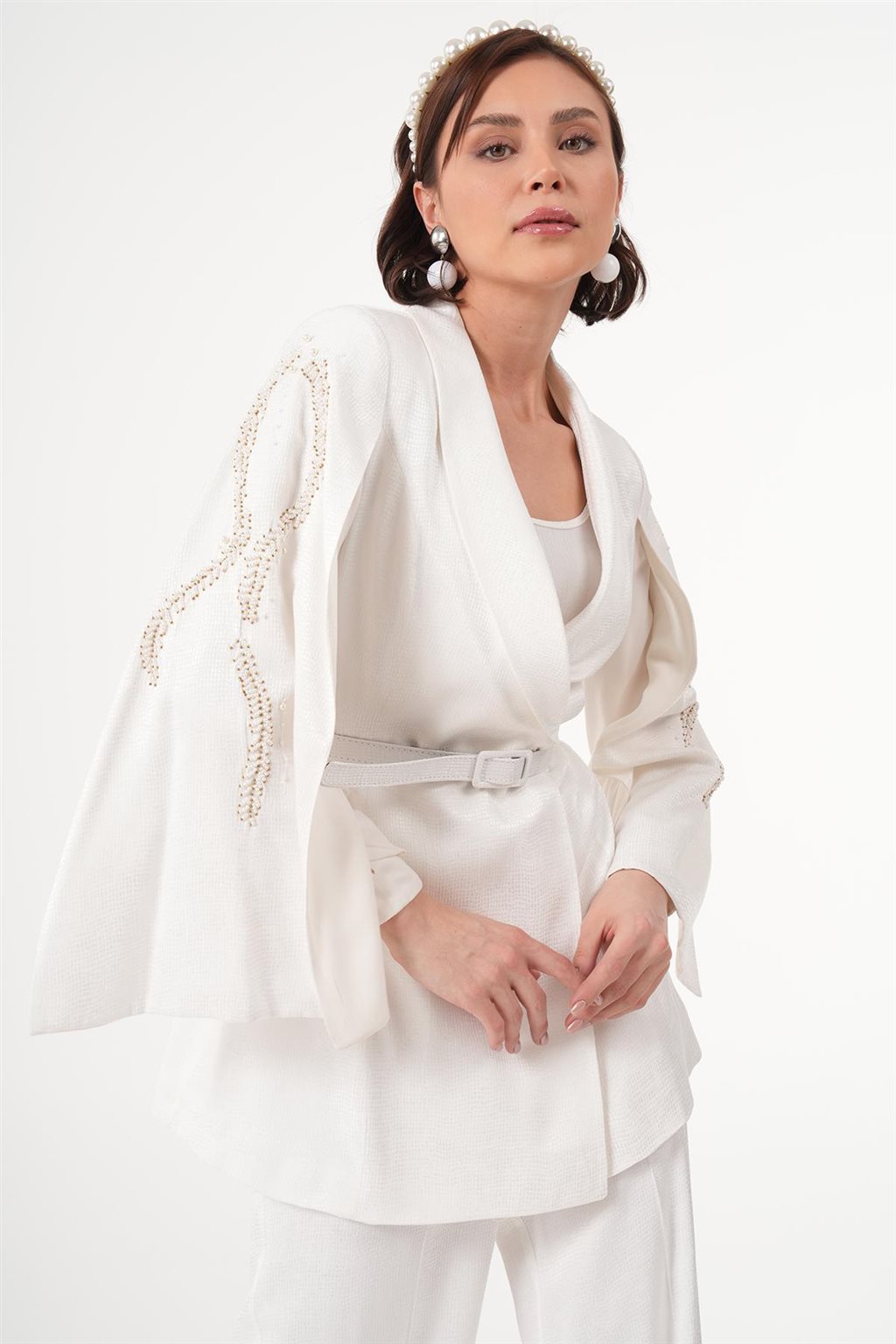 Bead Embroidered Double Suit Ecru