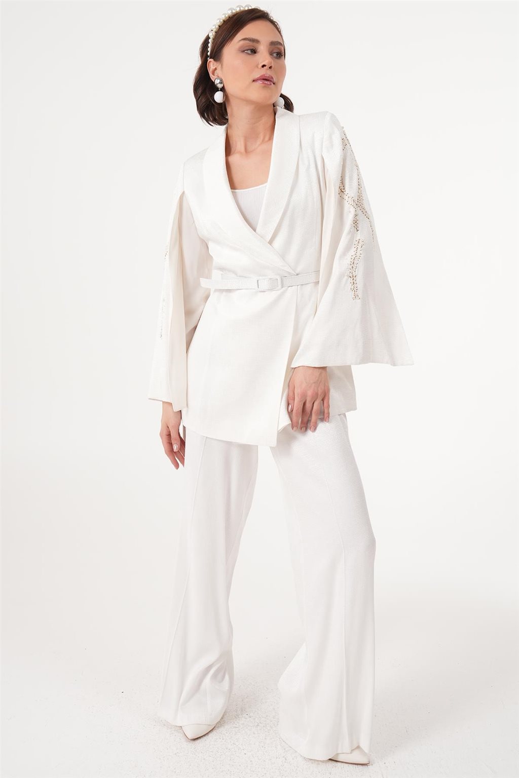 Bead Embroidered Double Suit Ecru