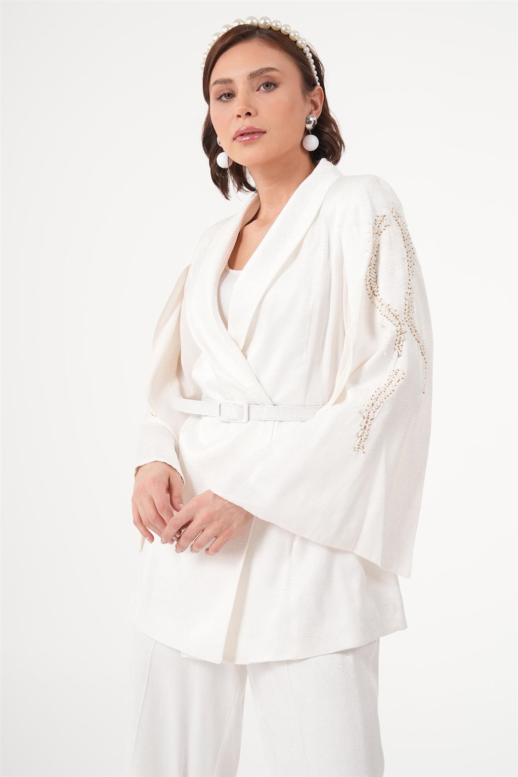 Bead Embroidered Double Suit Ecru