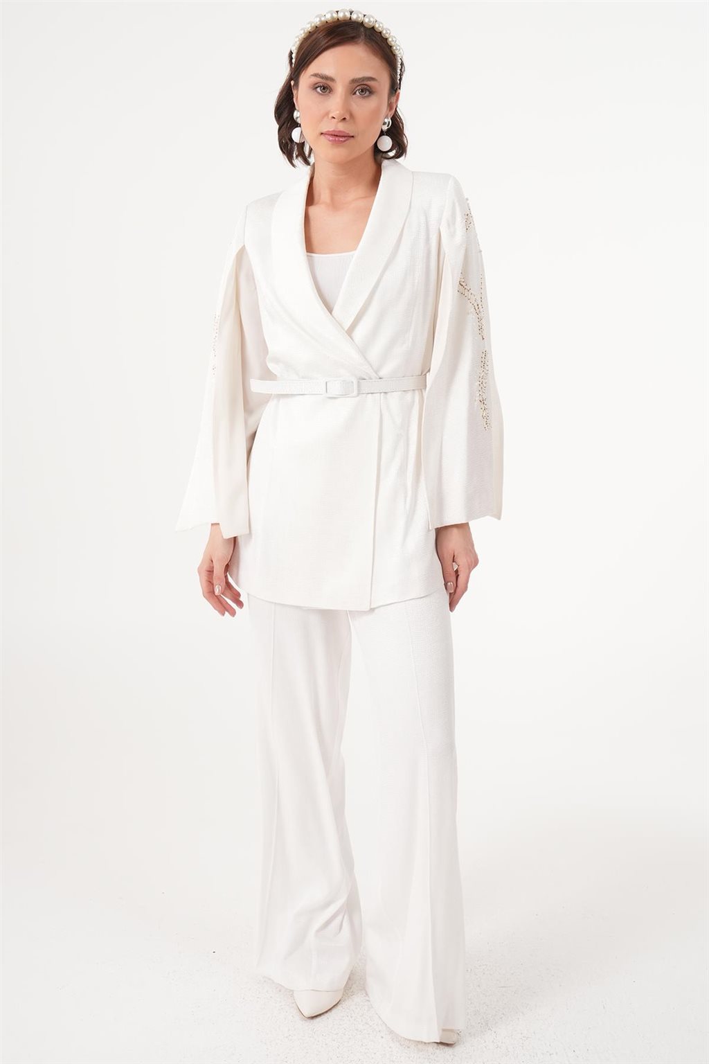 Bead Embroidered Double Suit Ecru