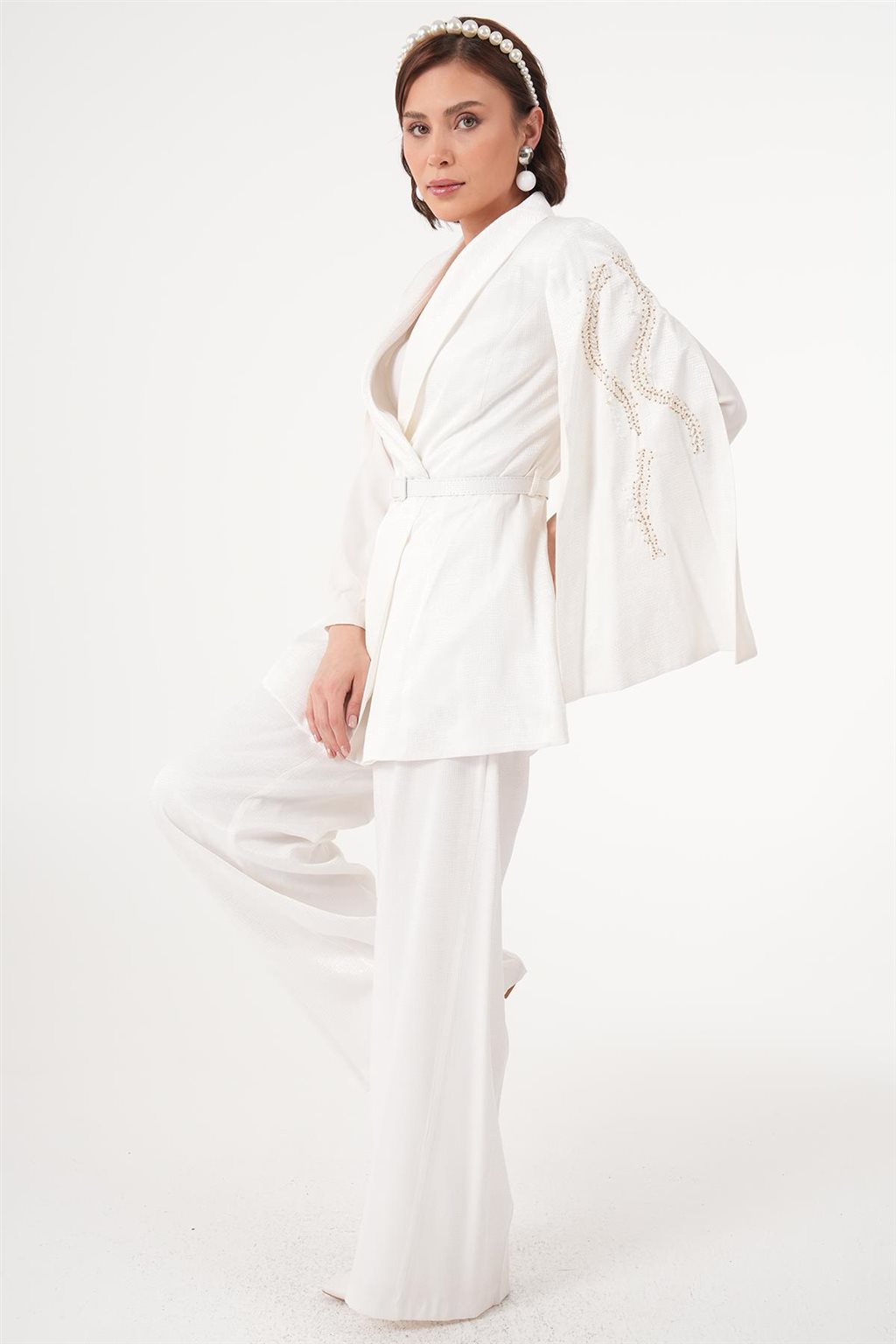 Bead Embroidered Double Suit Ecru