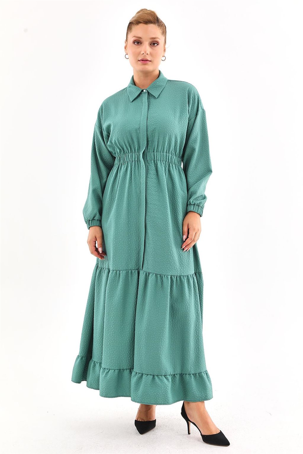 Layered Relief Pattern Dress Lake Green