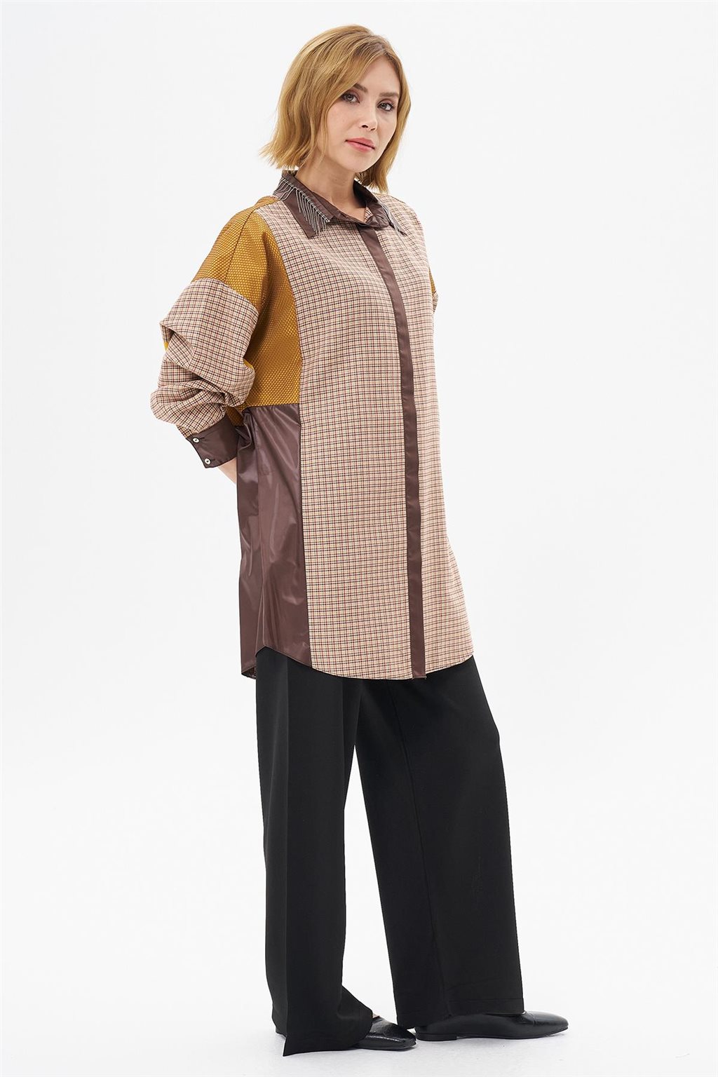 Shirt Collar Garnished Tunic Cream-Terra