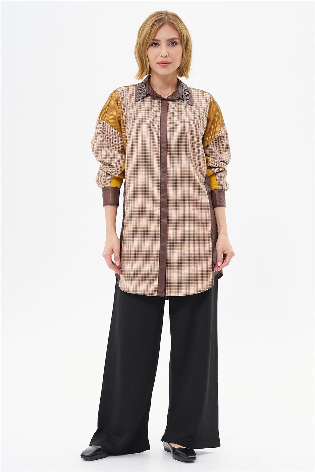 Shirt Collar Garnished Tunic Cream-Terra