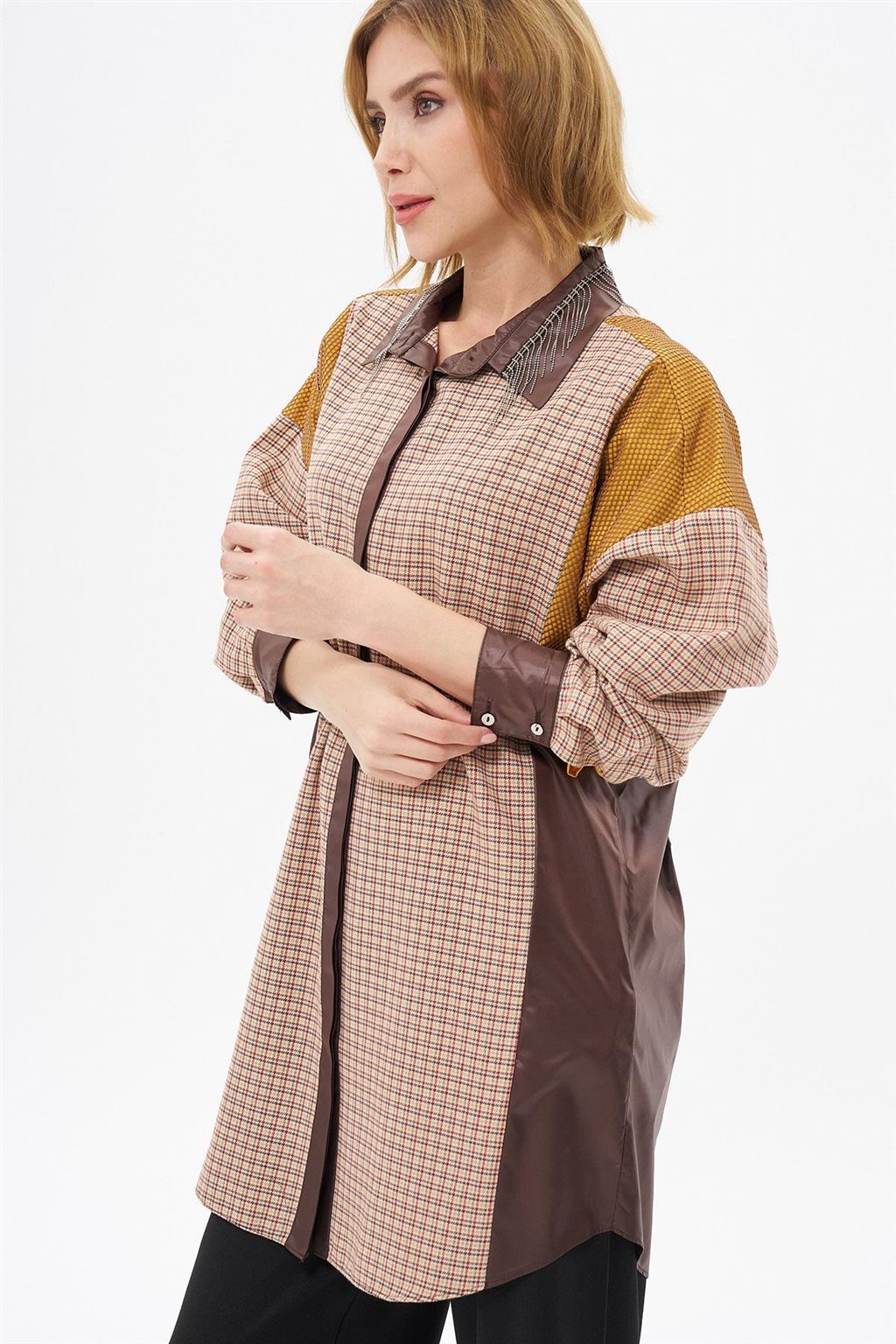 Shirt Collar Garnished Tunic Cream-Terra