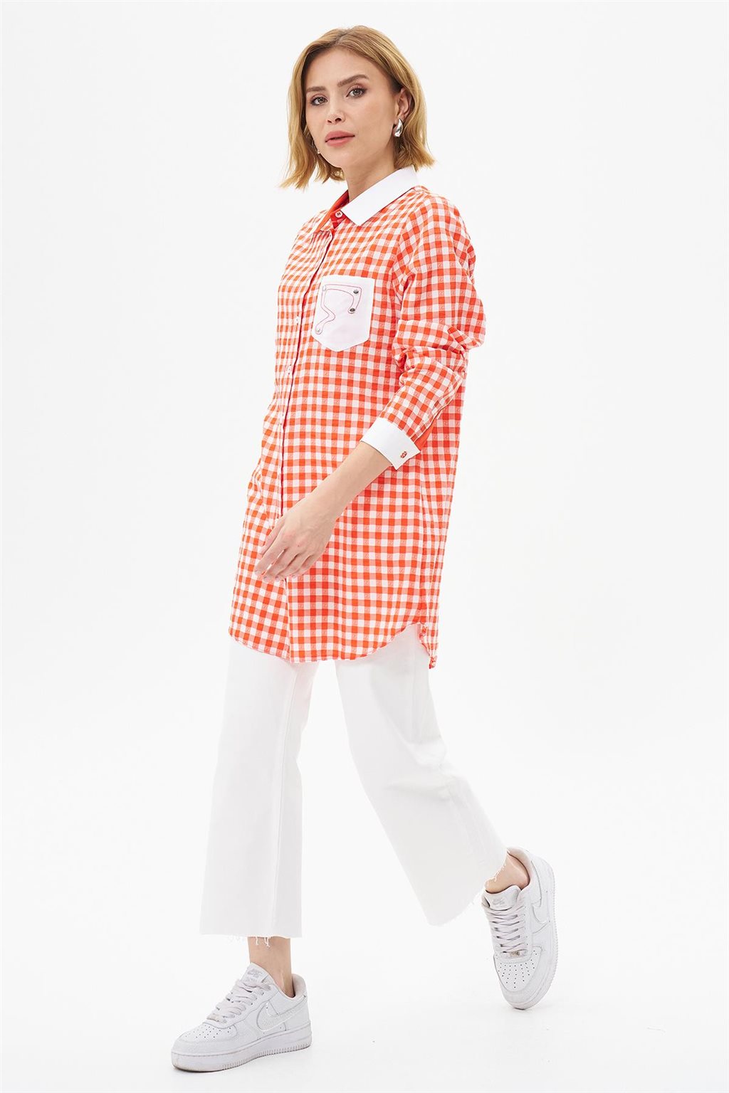 Strawberry Shirt Collar Tunic Coral