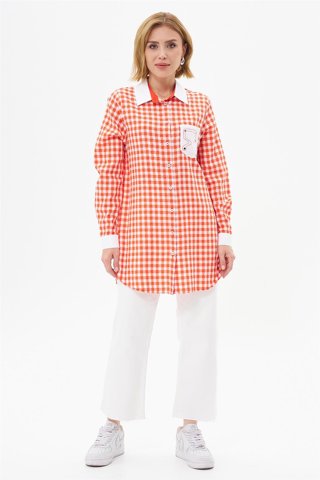 Strawberry Shirt Collar Tunic Coral