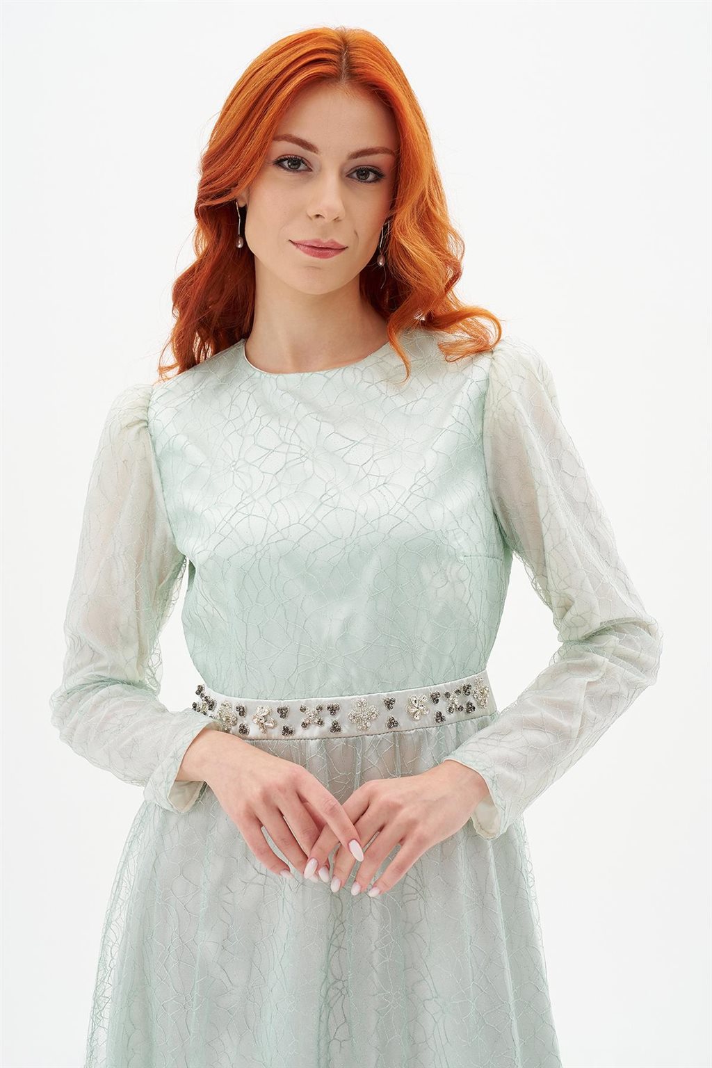  Ruffled Skirt Jacquard Dress Mint