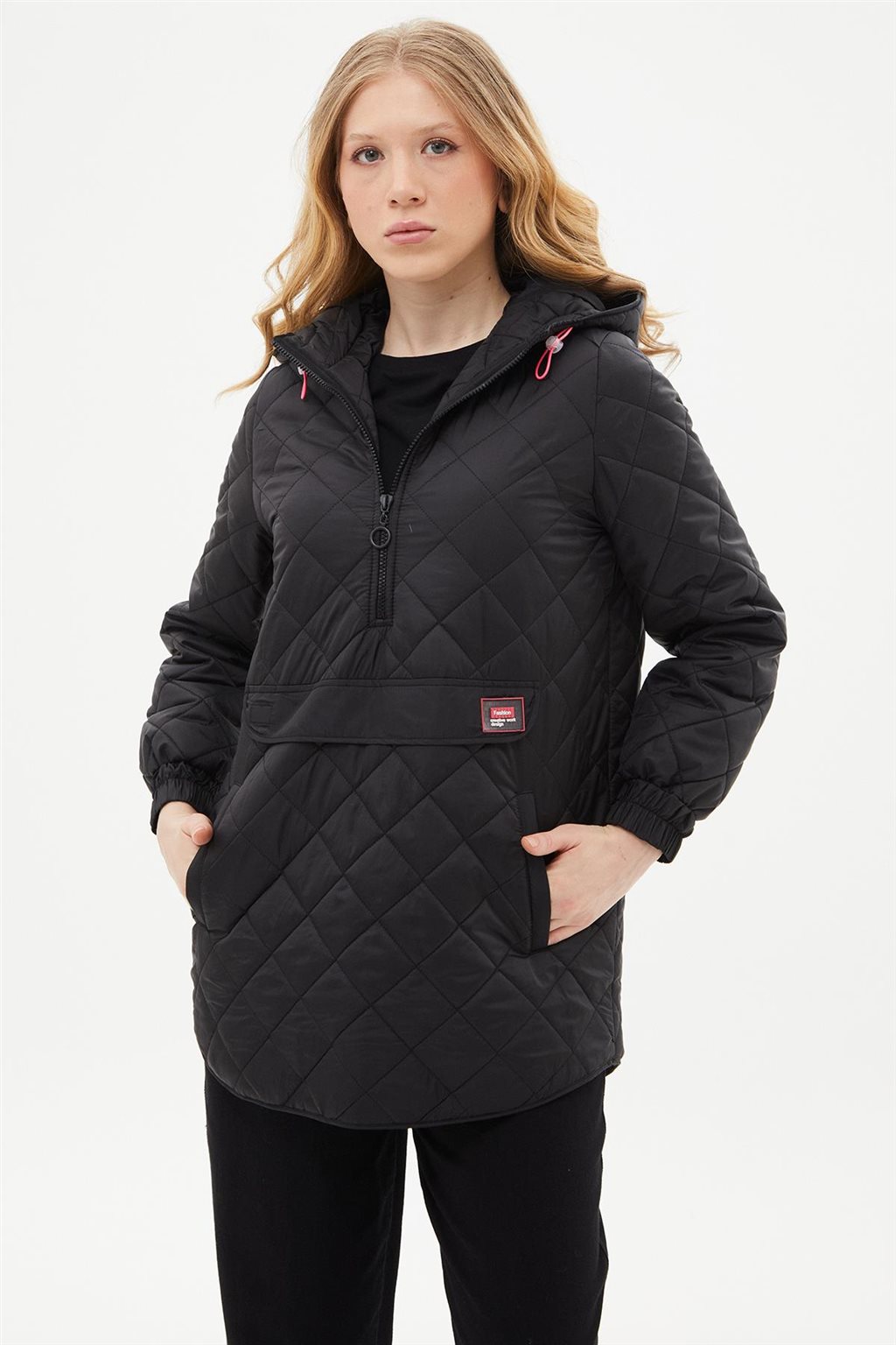 Quilted Sweatshirt with Diamond Pattern Black