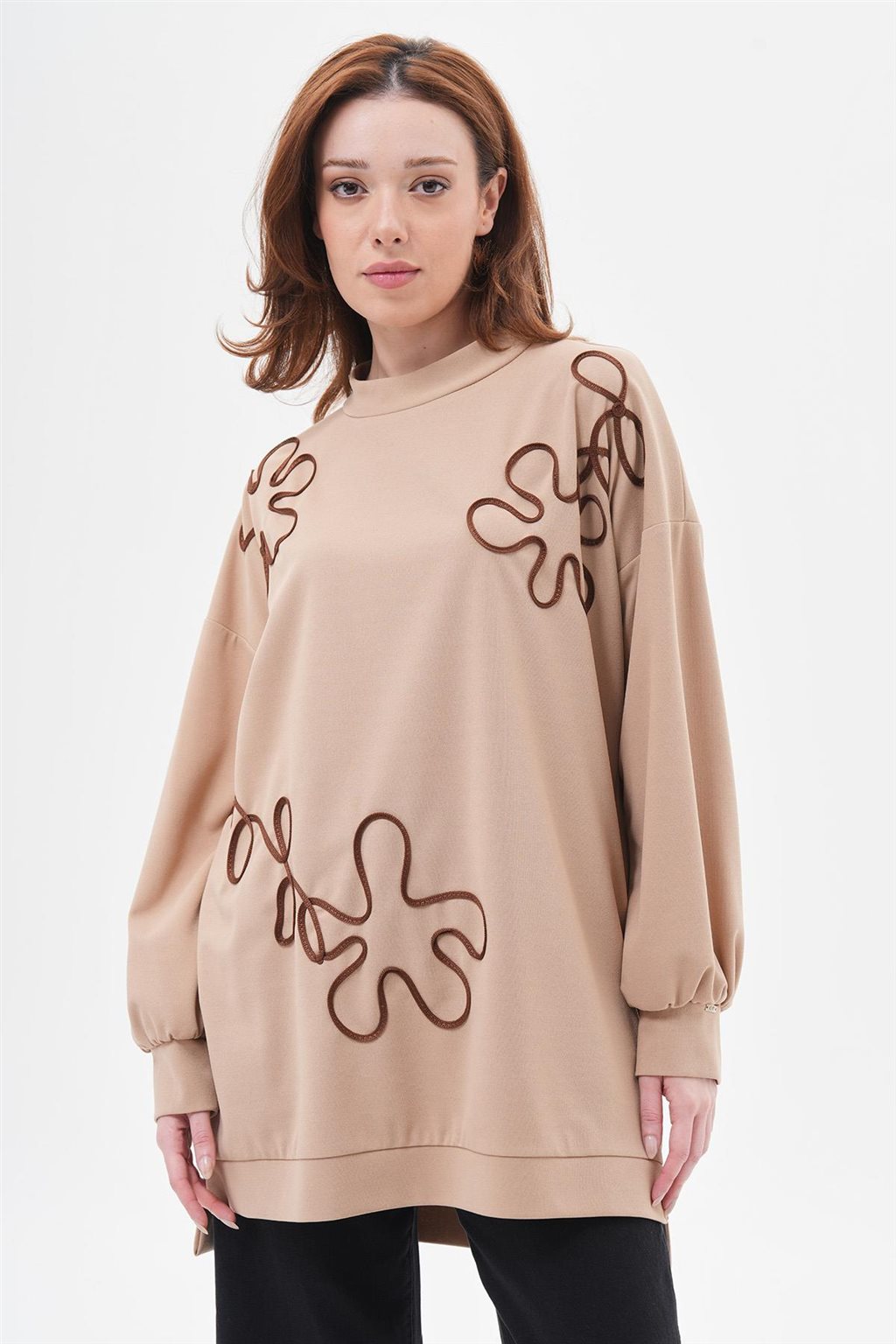 Yarn Designed Sweatshirt Milky Coffee