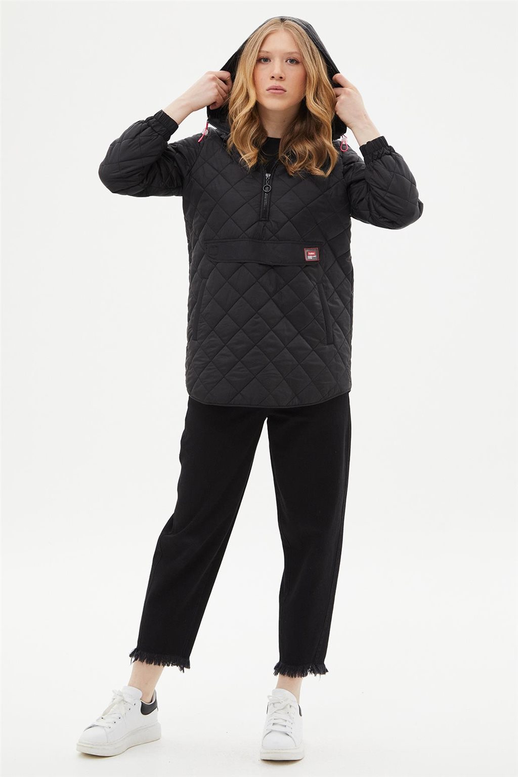 Quilted Sweatshirt with Diamond Pattern Black