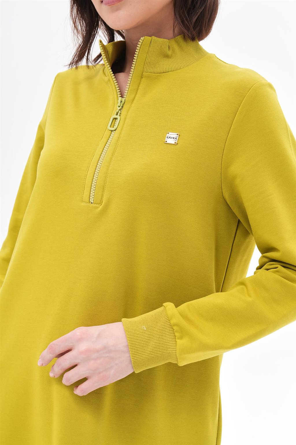 Half Zipper Closure Long Sweatshirt Oliv