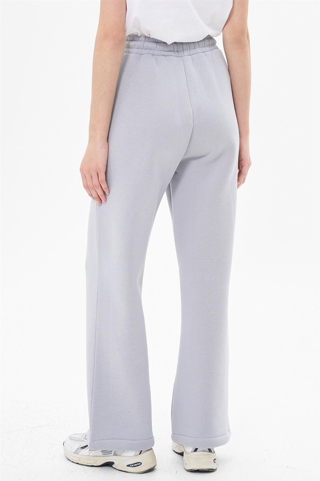 Beli Lastikli Bağcıklı Pantolon Gri