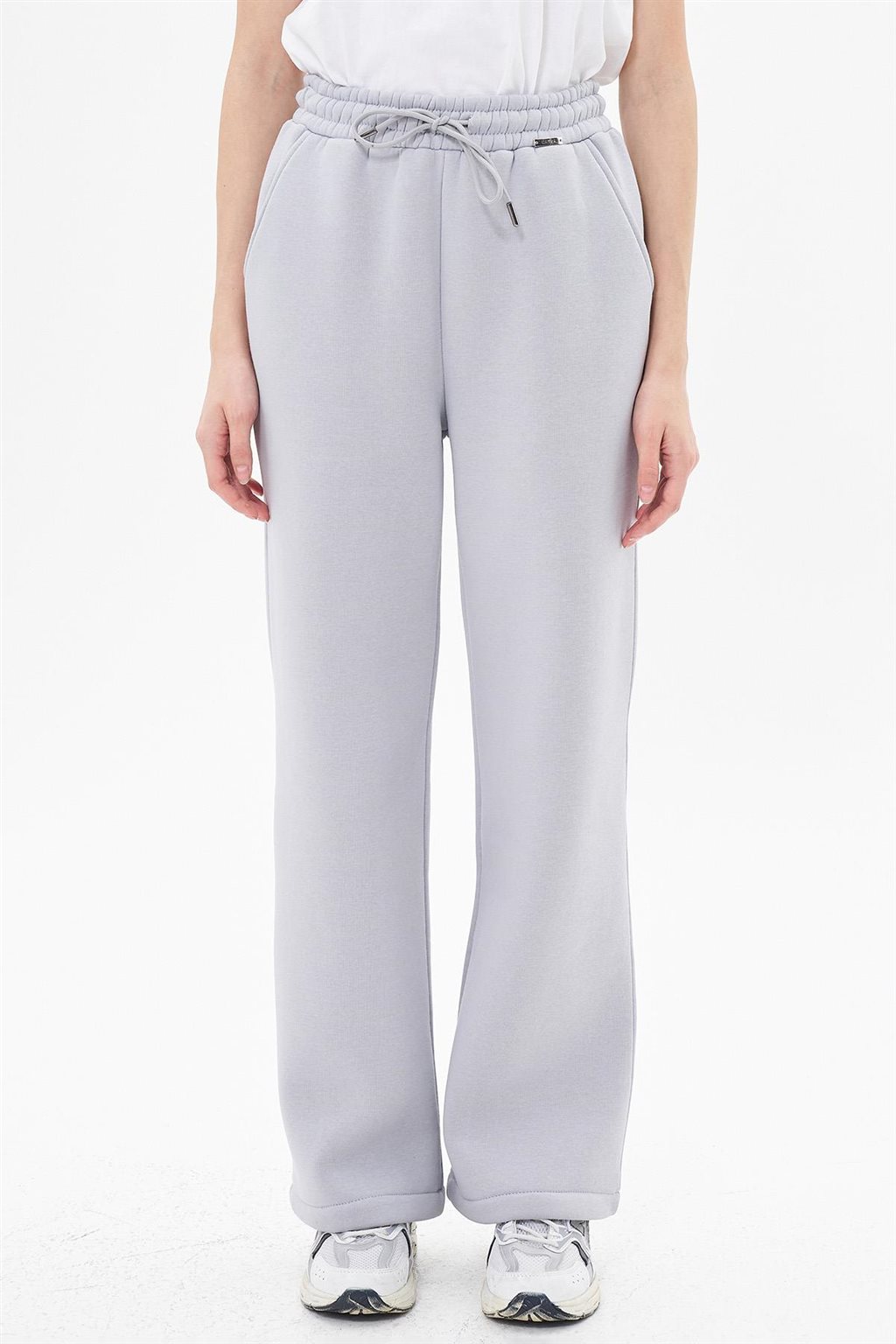 Beli Lastikli Bağcıklı Pantolon Gri