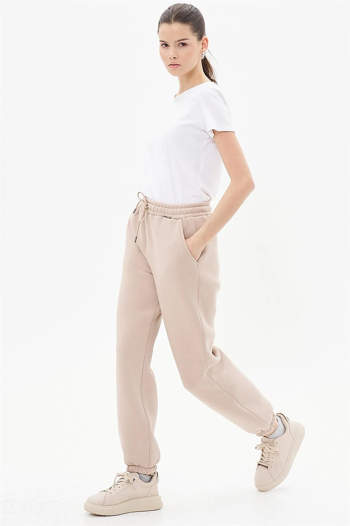 Elastic Waist Jogger Pants Stone