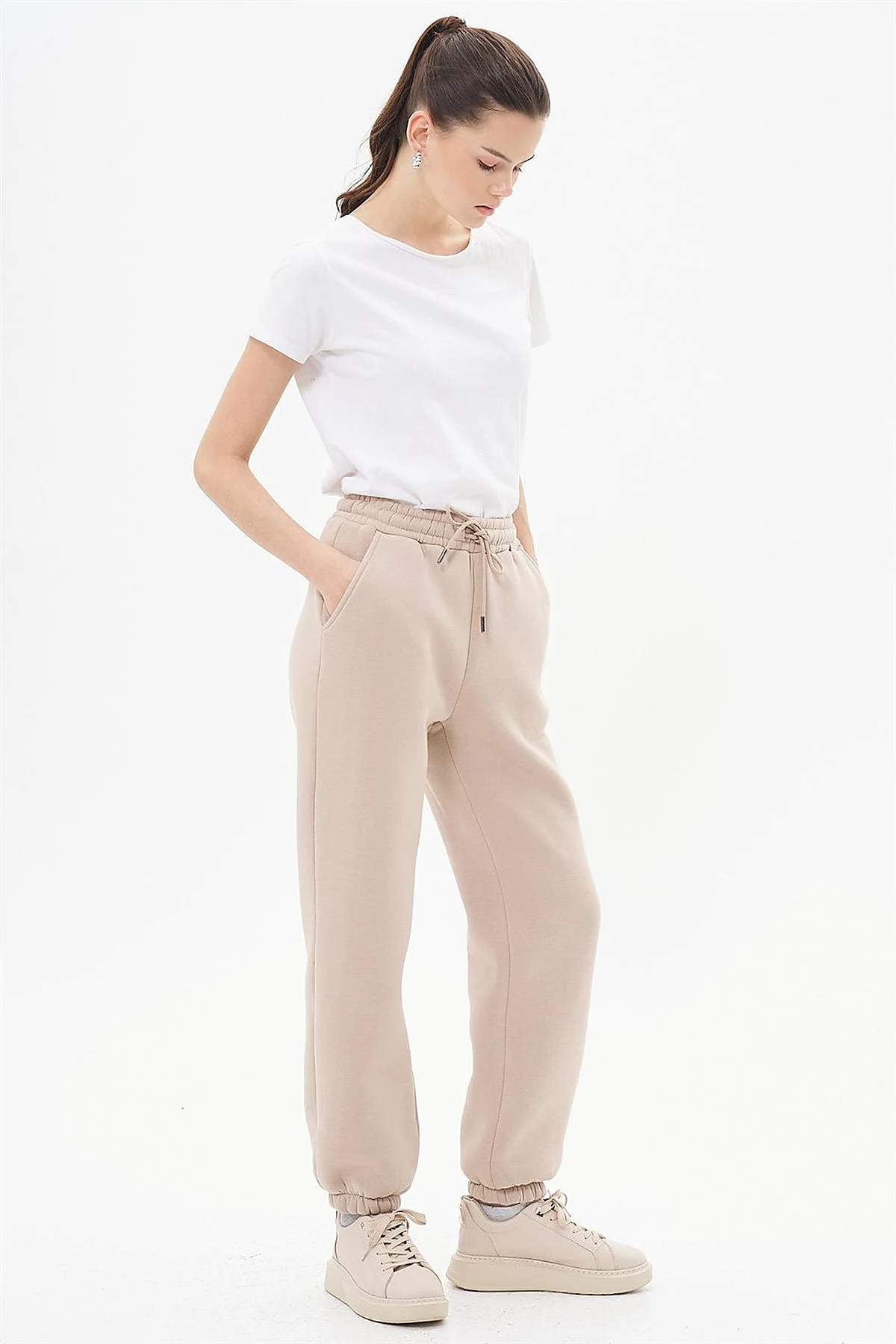 Elastic Waist Jogger Pants Stone