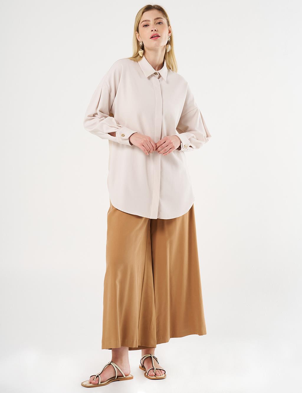 Shirt Collar Tunic with Chain Detail Cream