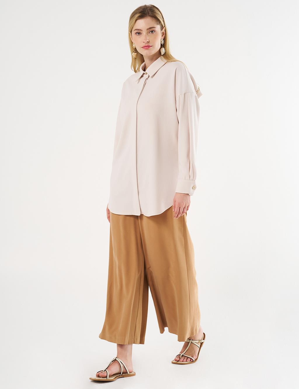 Shirt Collar Tunic with Chain Detail Cream