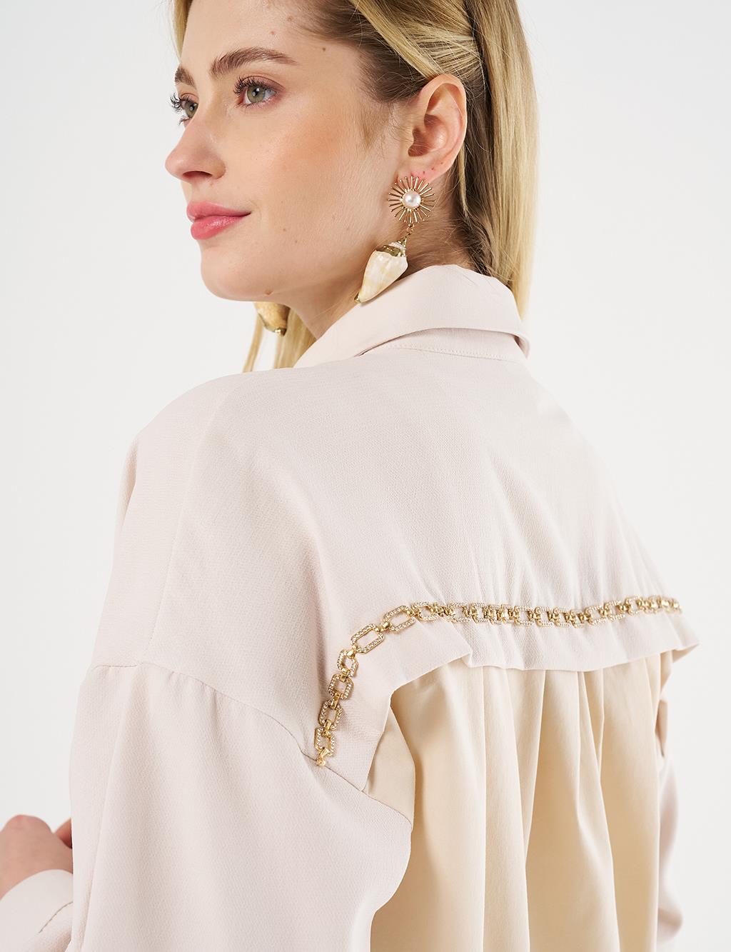 Shirt Collar Tunic with Chain Detail Cream