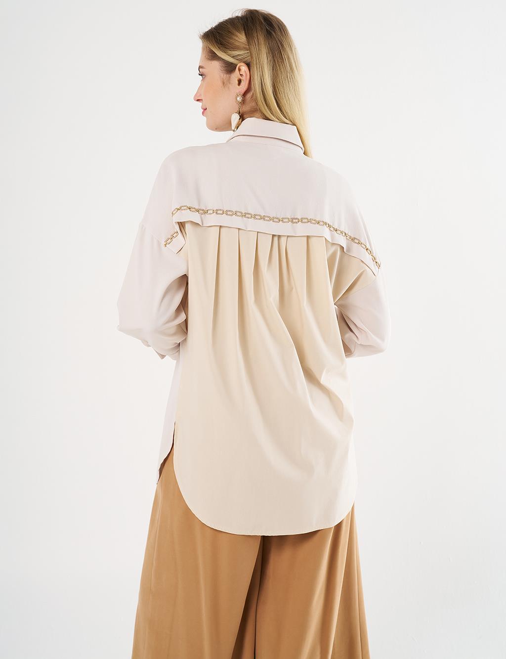 Shirt Collar Tunic with Chain Detail Cream
