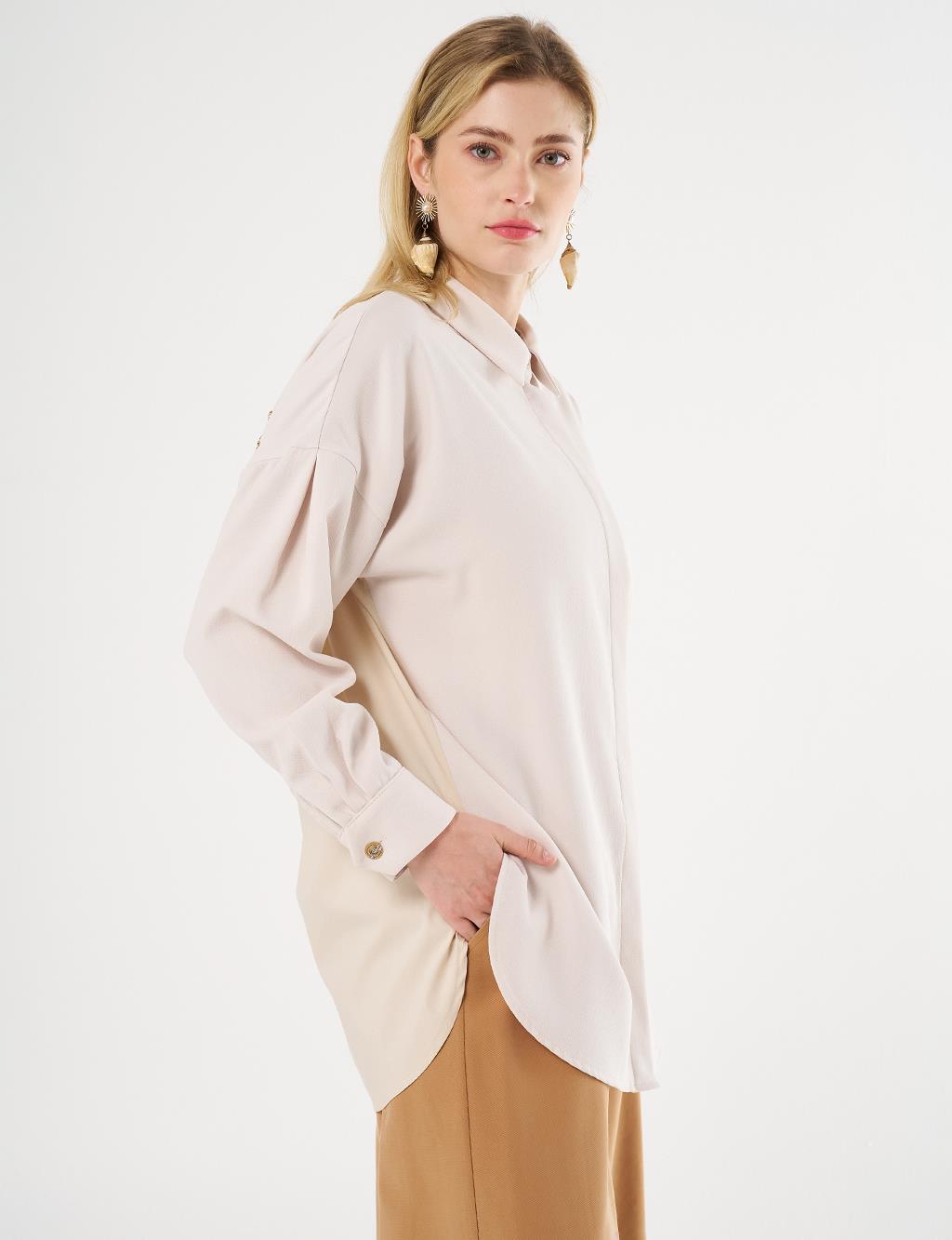 Shirt Collar Tunic with Chain Detail Cream