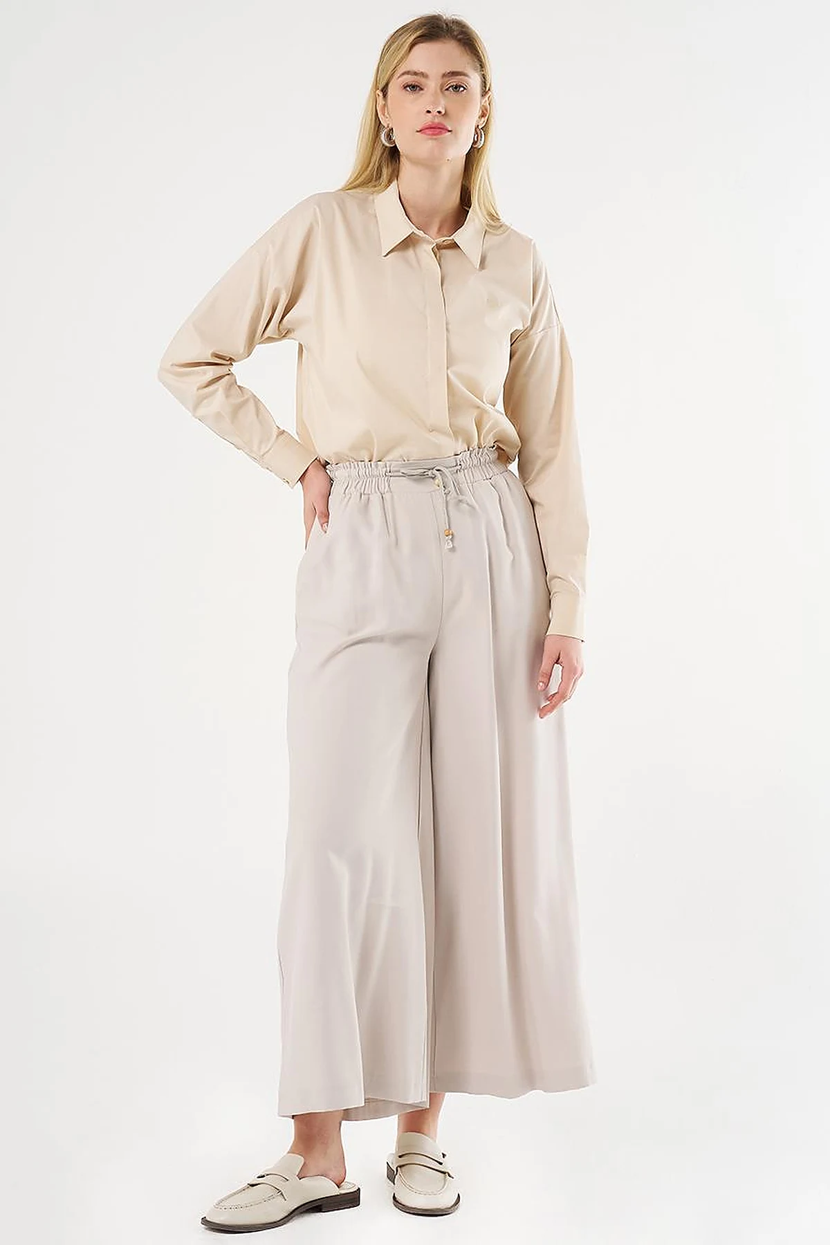 Wide-Leg Rayon Pants Stone