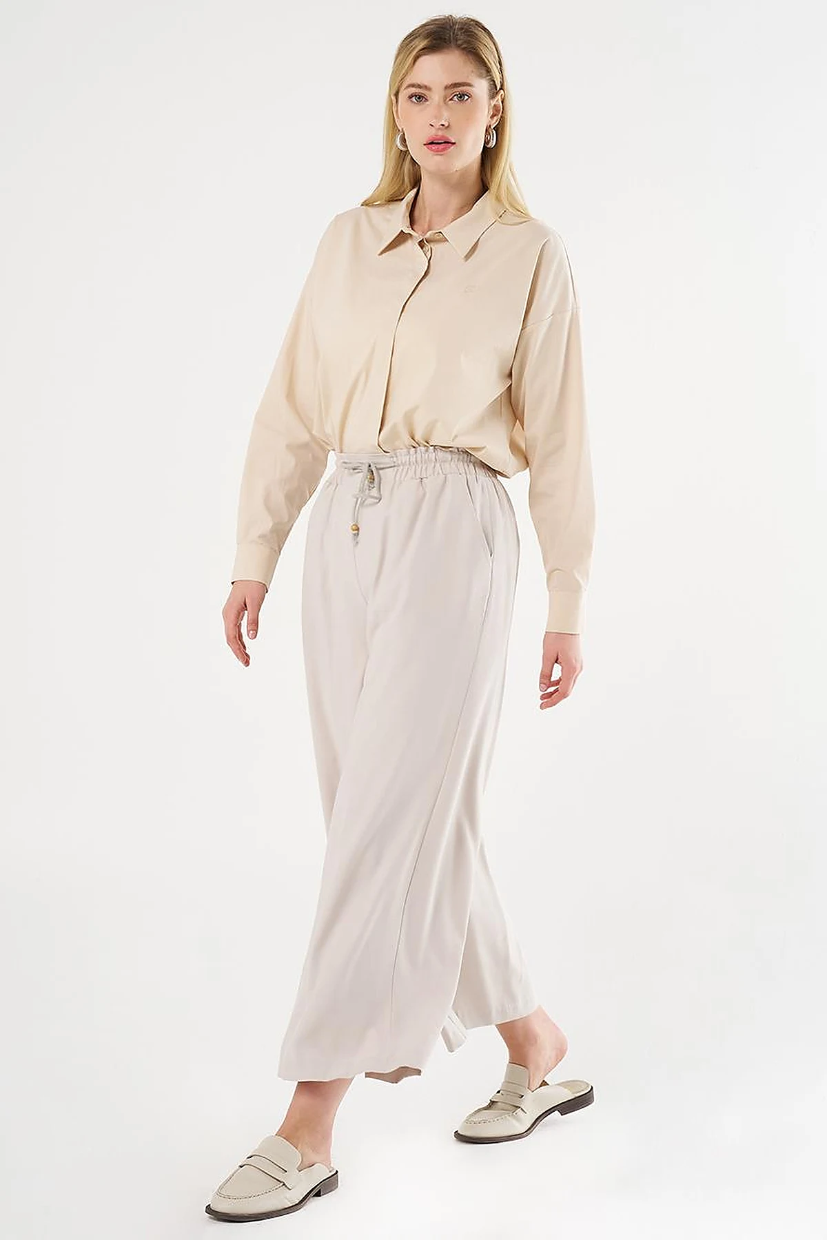 Wide-Leg Rayon Pants Stone