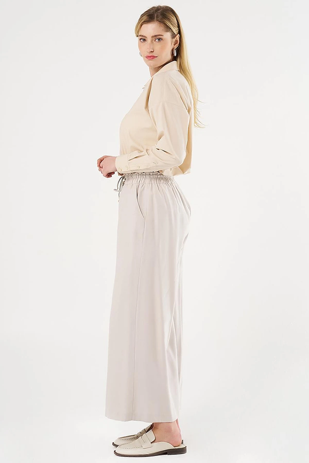 Wide-Leg Rayon Pants Stone