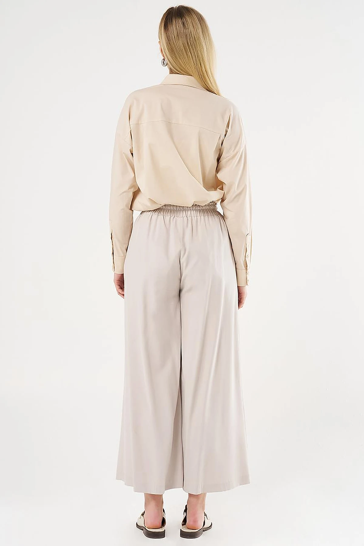 Wide-Leg Rayon Pants Stone