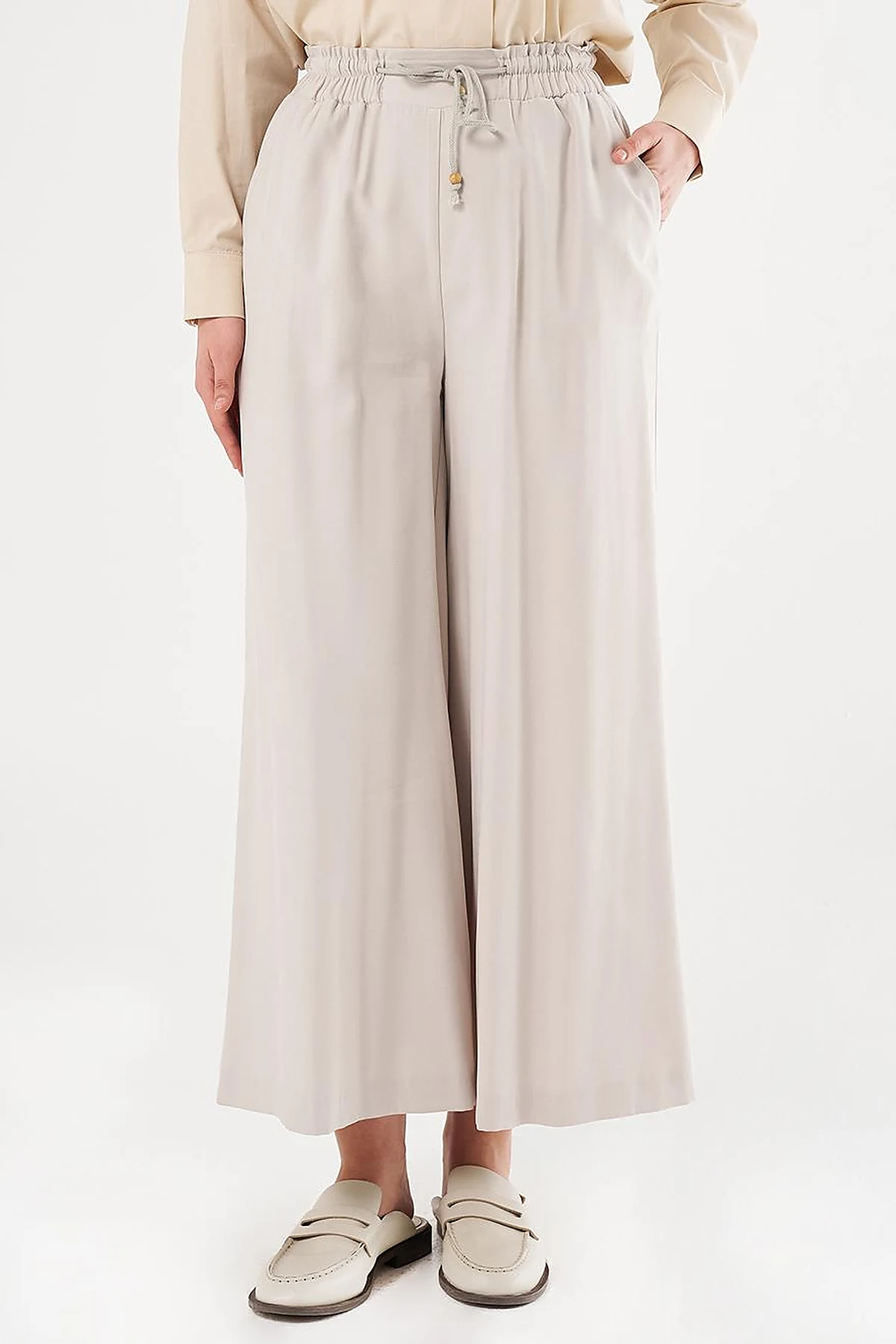 Wide-Leg Rayon Pants Stone