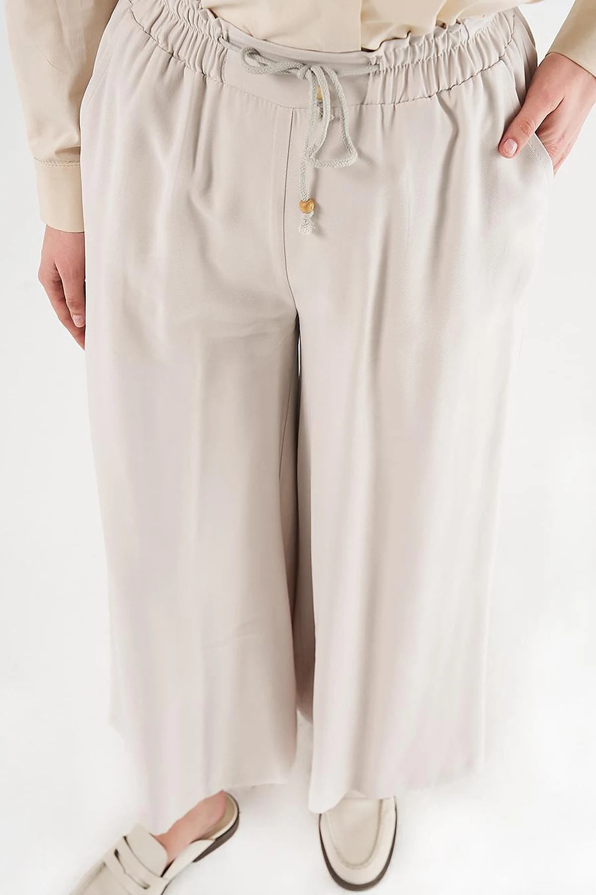 Wide-Leg Rayon Pants Stone