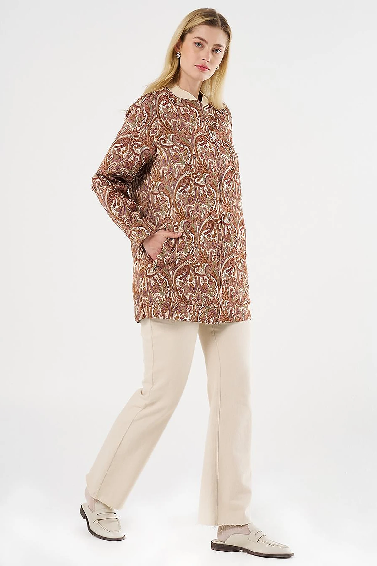 College Collar Jacquard Jacket Cream